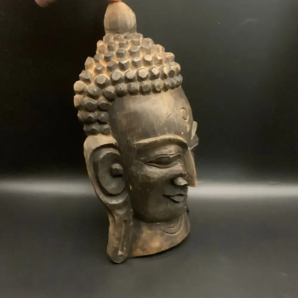 Vintage Gautam Buddha Nepal Head Face Mask Hand Carved Wood Wall Hanging